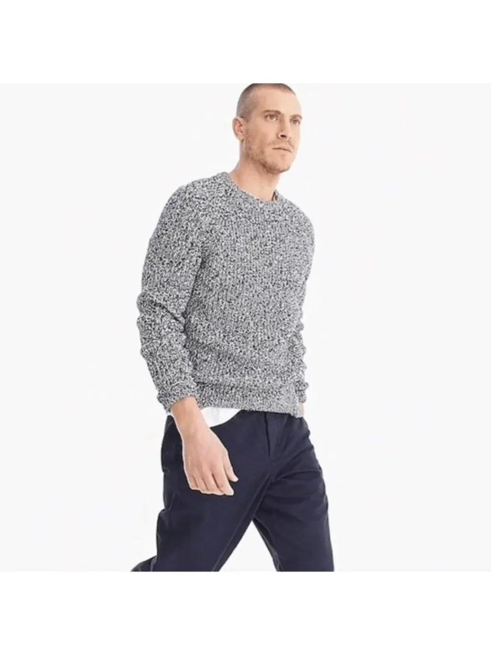 J.Crew Men Marled Cotton Crewneck Herringbone Sweater Medium Brown White SP NWOT